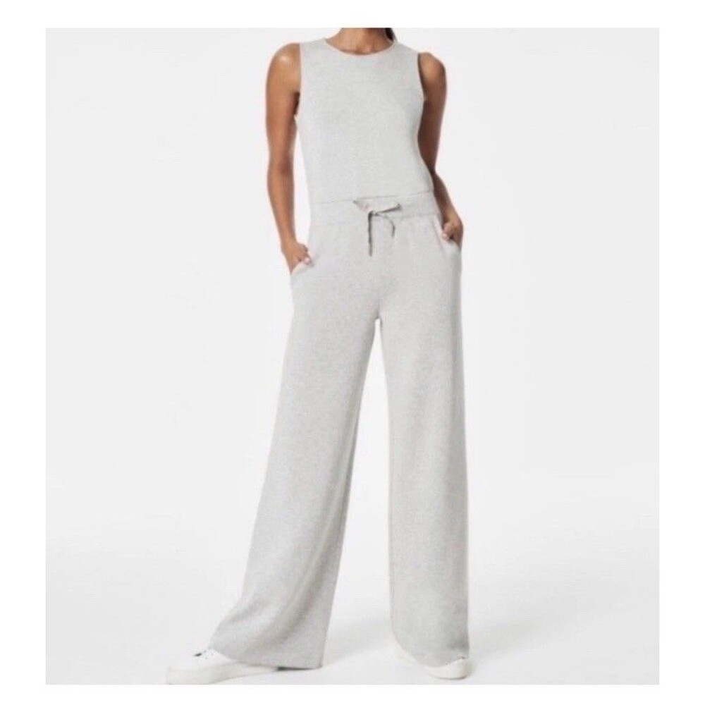 Spanx Air Essentials Size L Gray Sleeveless Jumpsuit Wide Leg Comfort Cozy